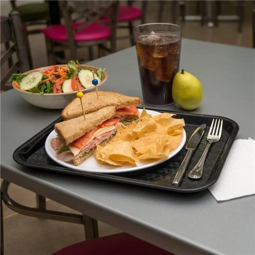Plastic Cafeteria Food Tray Black Stackable Fast Food Serving Tray 14x10